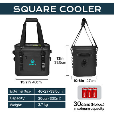 Black 30CAN Soft Cooler Bag With A Built-In Cooler Unit That Can Provide Heating Or Cooling